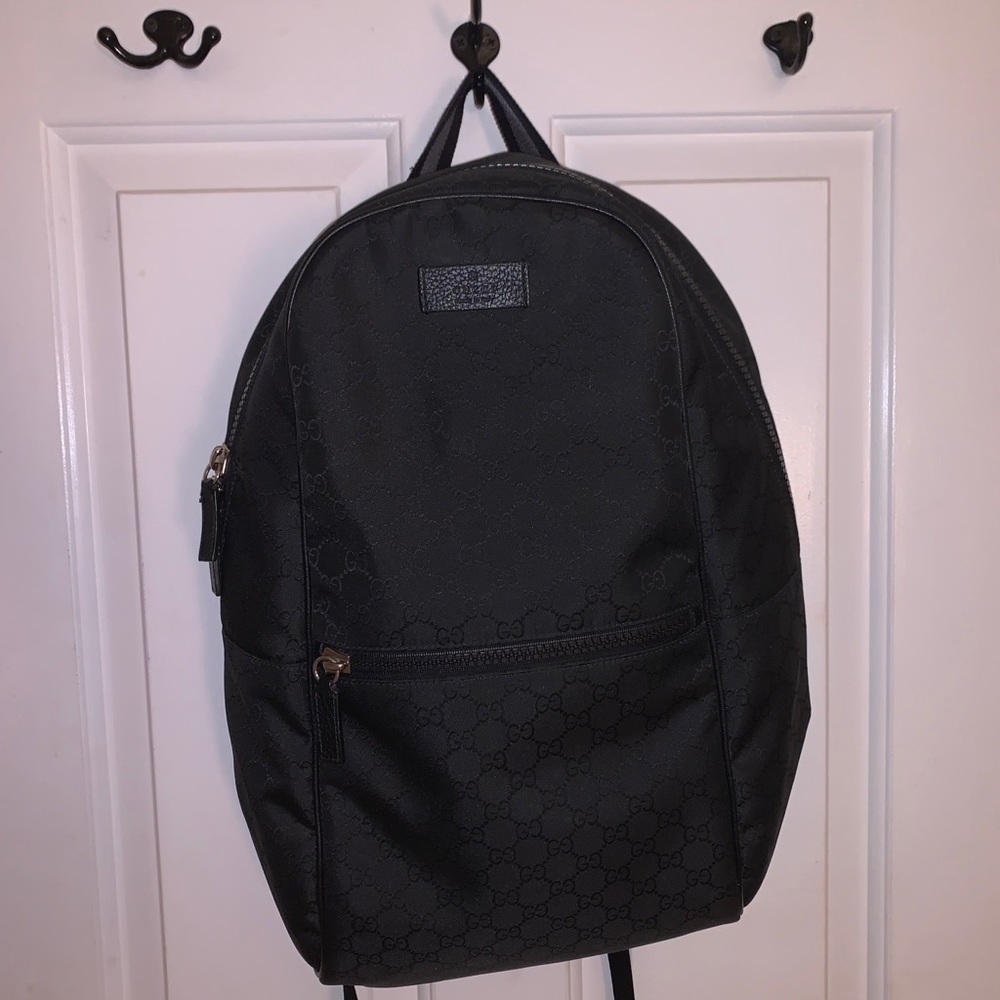 Gucci Nylon Monogram Slim Backpack Black